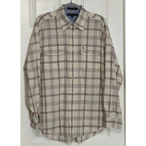 Tommy Hilfiger Plaid Button Down Shirt Mens Large L Long Sleeve Cotton Classic
